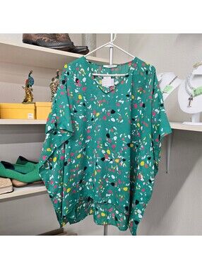 Turquoise printed top oversized poncho-style fit
